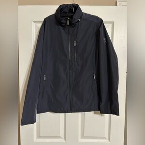 TUMI Tech Navy Performance Windbreaker Hood Zip Jacket Medium Travel